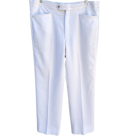 Sansabelt Vintage 70s 80s Mens White Flat Front Stretch Leisure Suit Pants 39 - Picture 1 of 11